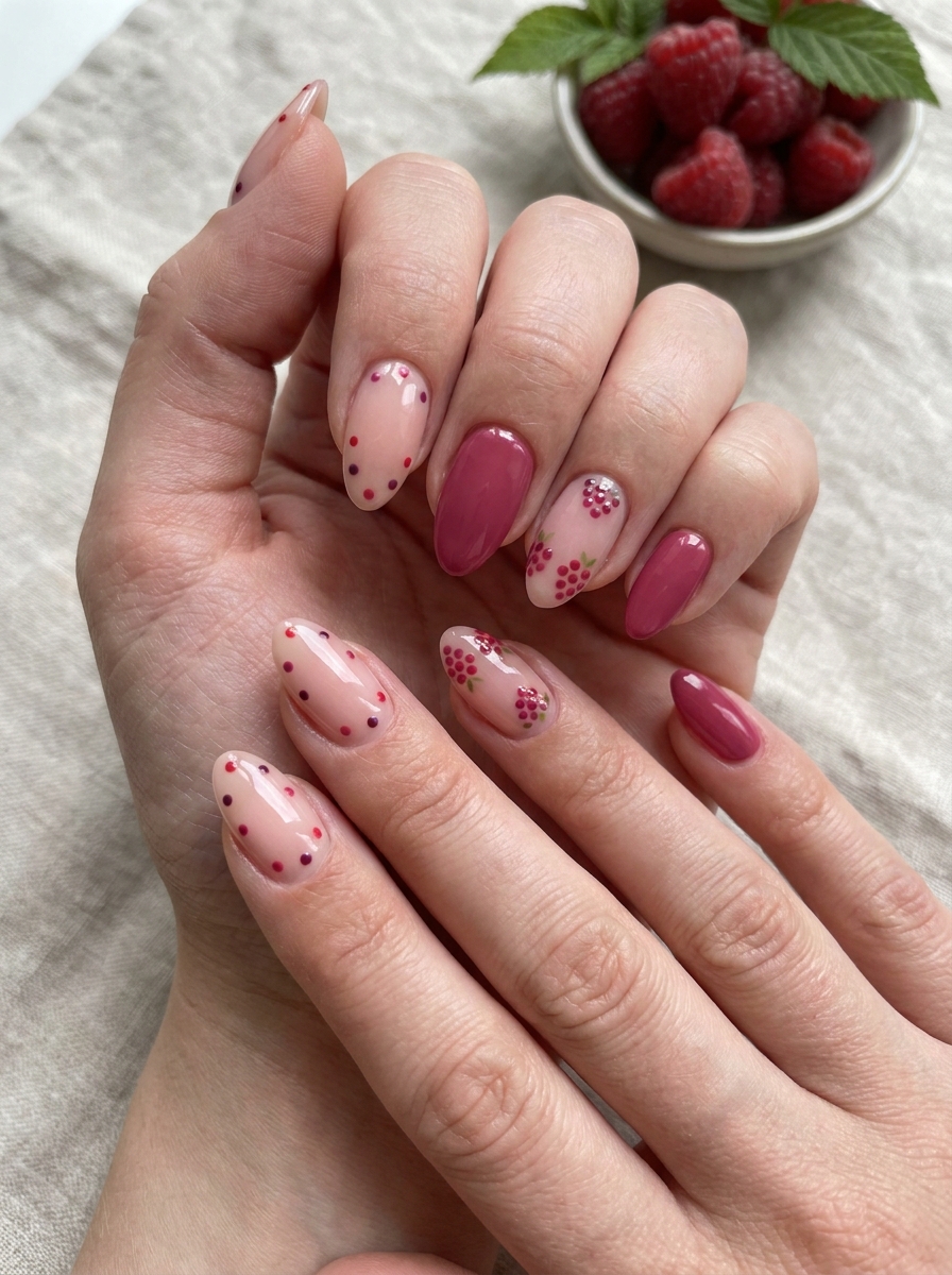 Raspberry Dot Nails mit beerigen Punkten und Himbeerfarben